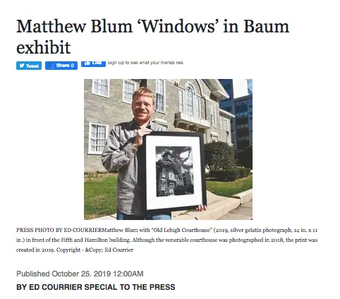 Matthew Blum ‘Windows’ in Baum exhibit